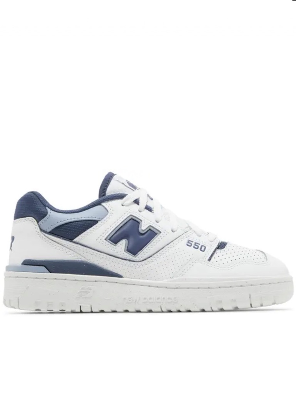 New Balance White and Navy Low-Top Sneakers